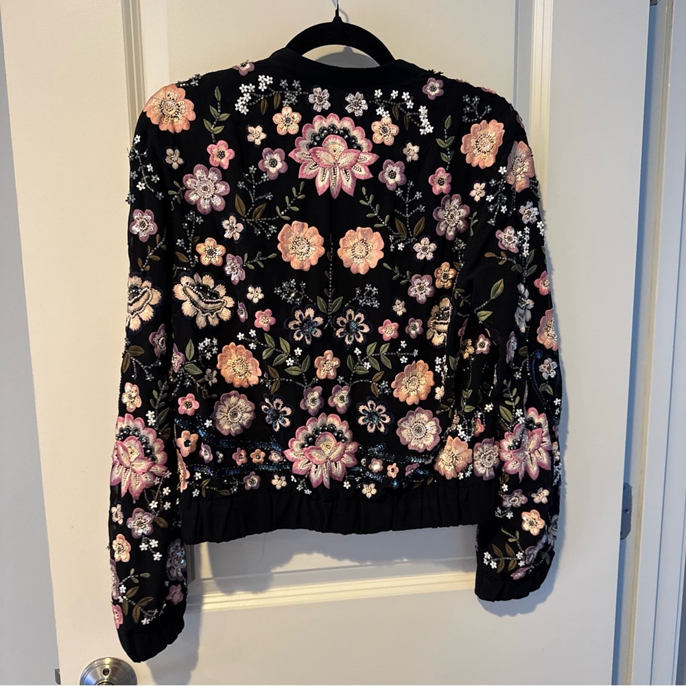 Needle & Thread Floral Sequin Embroidered Black Bomber Jacket | Size 6 - Picture 5 of 7